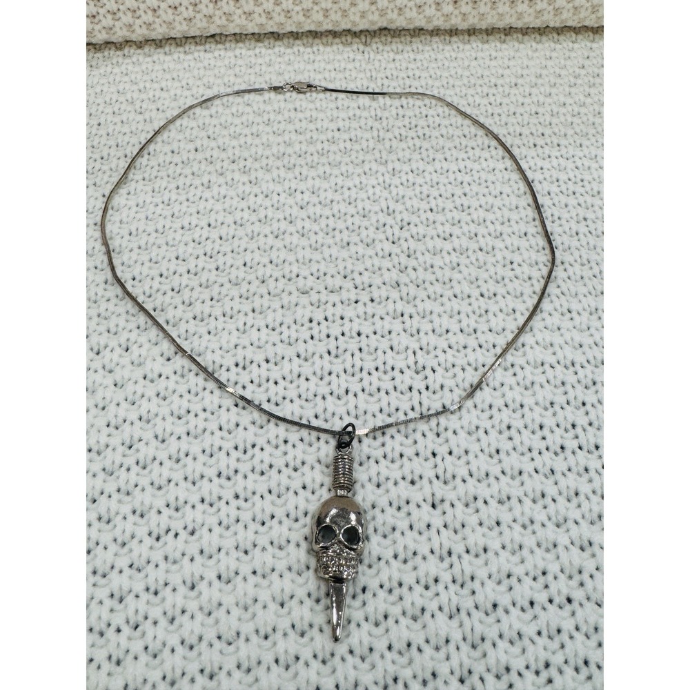 BSI Italy 925 Sterling Silver Skull Spike Pendant Necklace 18"